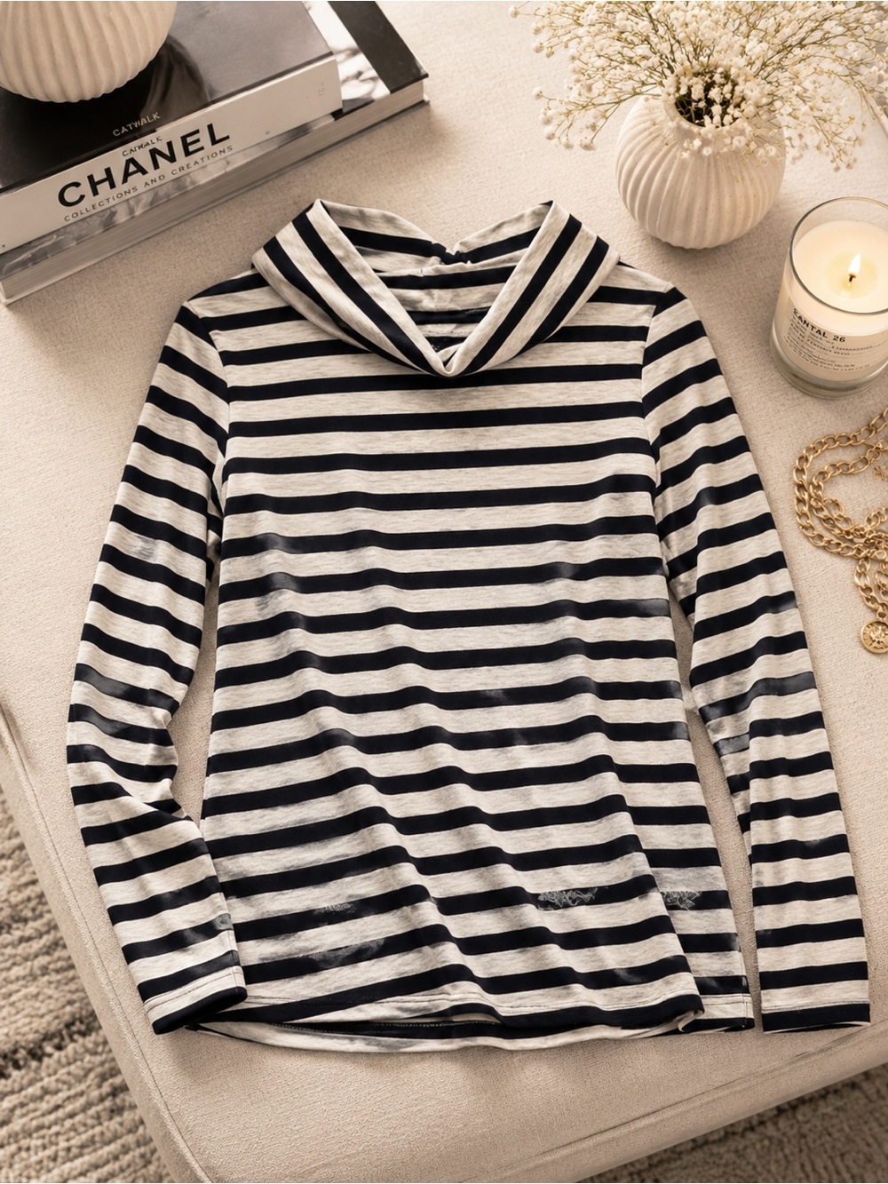 croft & barrow Black and Cream Striped Turtleneck